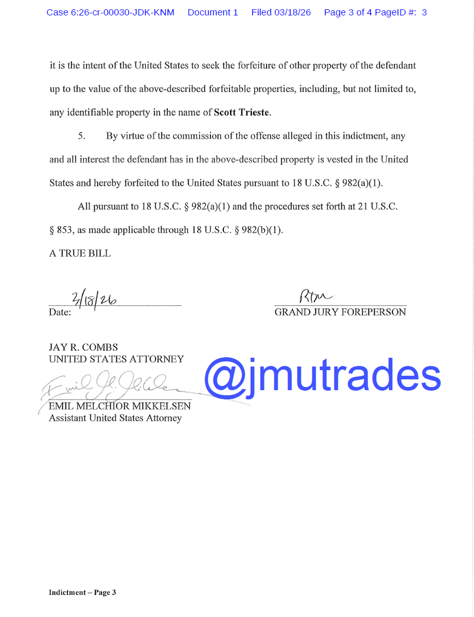 jmutrades's tweet photo. 🚨BREAKING: Federal Grand Jury Indicts Scott Trieste Over Alleged Unlicensed Money Transmitting Operation from 2020–2021. https://t.co/K4InWYjAh3