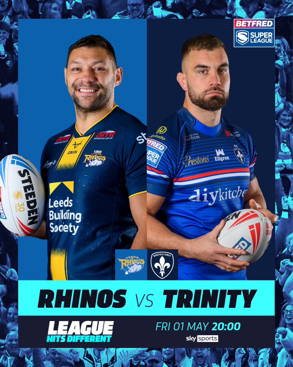 SuperLeague's tweet image. That Friday feeling ☀️

Kicking off the weekend with @leedsrhinos vs @WTrinityRL live on @SkySports at 8pm tonight! 🤩

#SuperLeague
