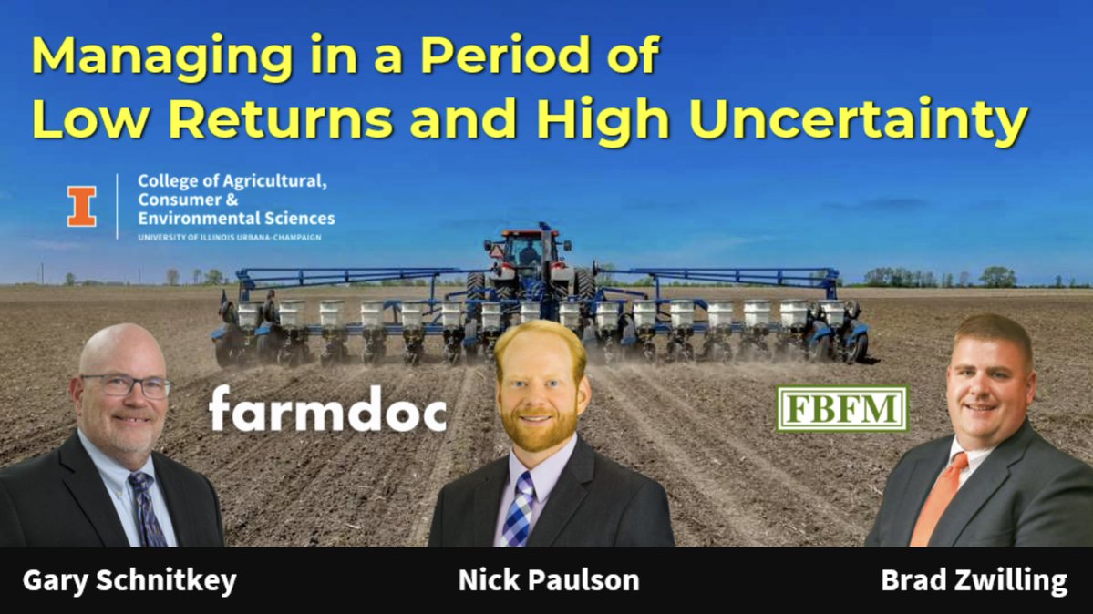 farmdocDaily's tweet image. Today's @farmdocDaily #webinar discussing management strategies that should be considered during periods of low #returns and high uncertainty is kicking off soon.

Join the session here: tinyurl.com/32kaxfuj