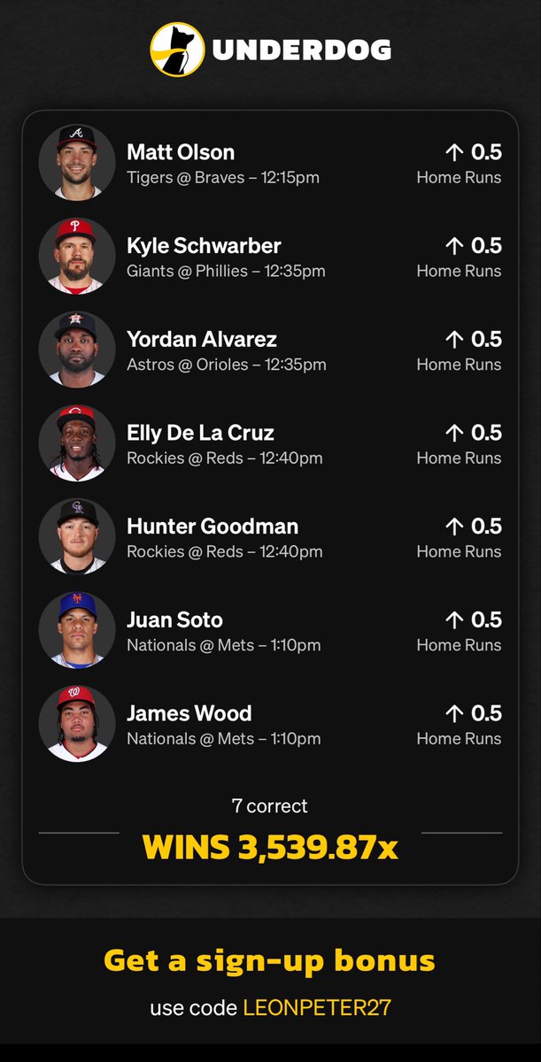 leonpeter27's tweet image. Can it be this simple?! #MLB @Underdog @UnderdogMLB #MLBPARLAY #LetsGetRich