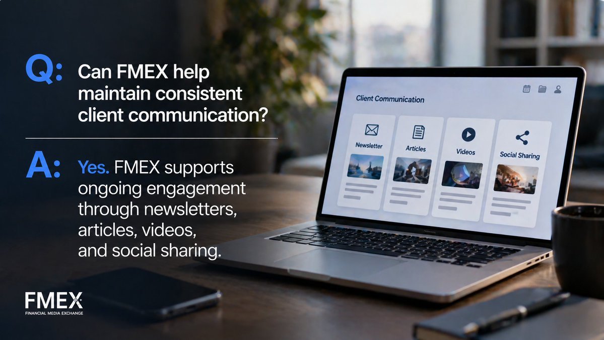 Q: Can FMEX help maintain consistent client communication?
A: Yes. FMEX supports ongoing engagement through newsletters, articles, videos, and social sharing.

START FREE TRIAL: fmexc.com

#FMEX #ContentMarketing