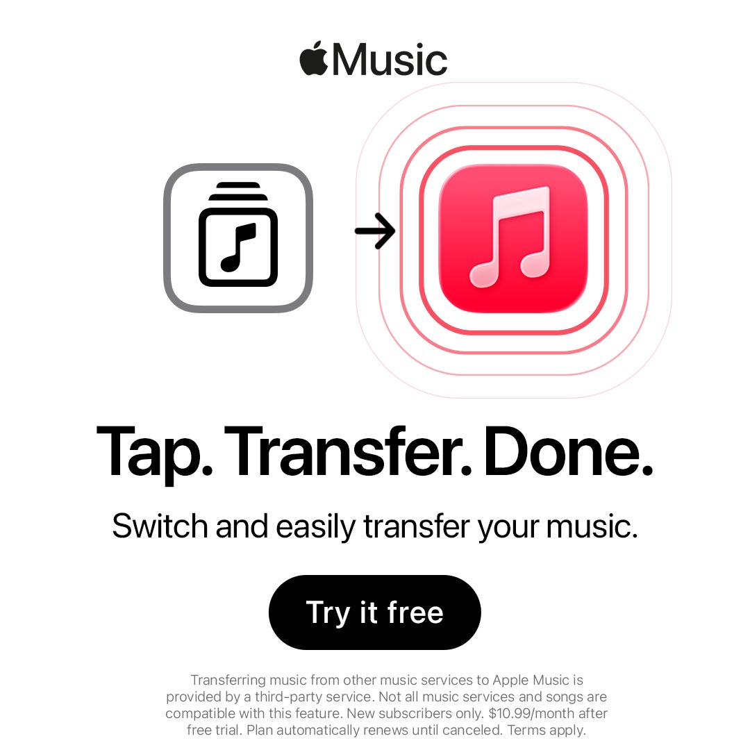 AppleMusic's tweet photo. Switch and easily transfer your music from other services.