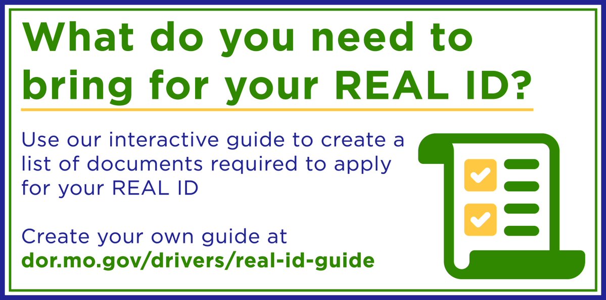 MissouriRevenue's tweet image. When you apply for your #REALID, you must bring original documents that are not torn, laminated, erased, counterfeit, or altered in any way. Create your own list using our interactive guide at sbrew.link/LJBbWBtS. #REALIDready