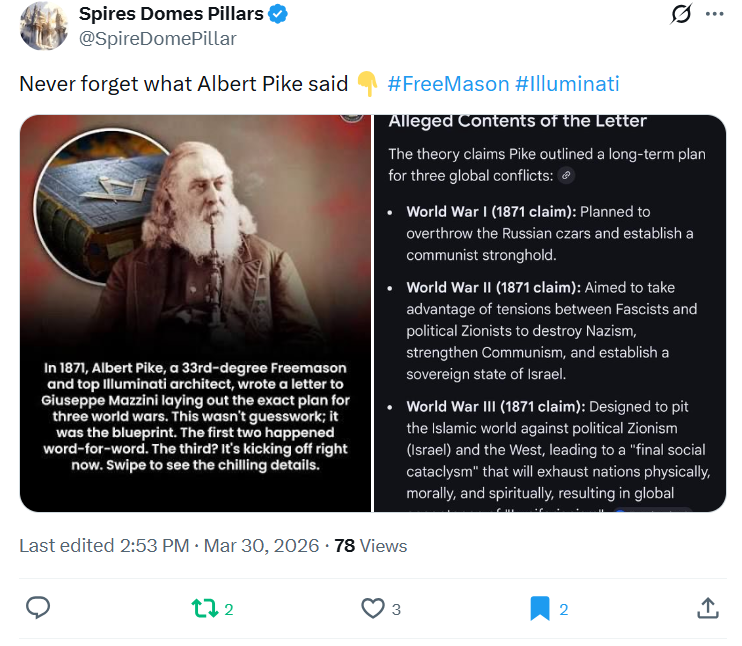 GoogleExpertUK's tweet image. Never forget what Albert Pike said👇
- @SpireDomePillar 
x.com/SpireDomePilla…
x.com/GoogleExpertUK…
#socent✝️#artivism🎨