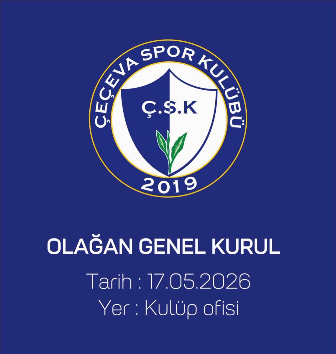 cecevaspor's tweet photo. Kulübümüzün Olağan Genel Kurul Toplantısı, aşağıda belirtilen tarih, saat ve yerde gerçekleştirilecektir.
İlk toplantı: l0 Mayıs 2026 kulüp ofisinde saat 10.00-12.00 arası Çoğunluk sağlanamadığı takdirde ikinci toplantı: 17 Mayıs 2026, aynı yer ve saatte yapılacaktır. https://t.co/D0egYXwB5M