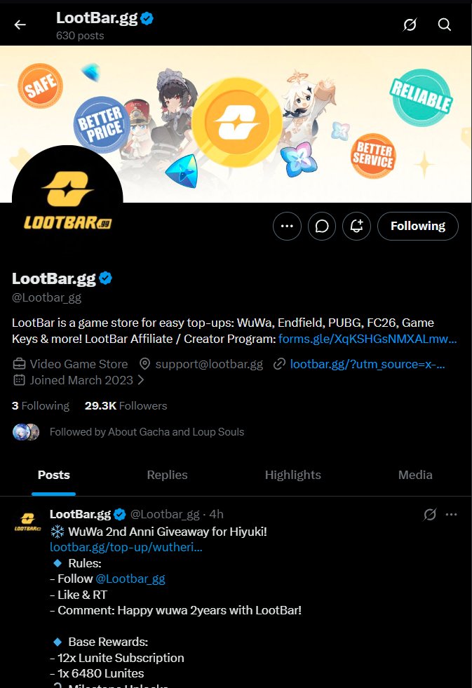 SoulsLoup's tweet photo. @Lootbar_gg Happy wuwa 2years with LootBar! https://t.co/6sTHnHvrHV