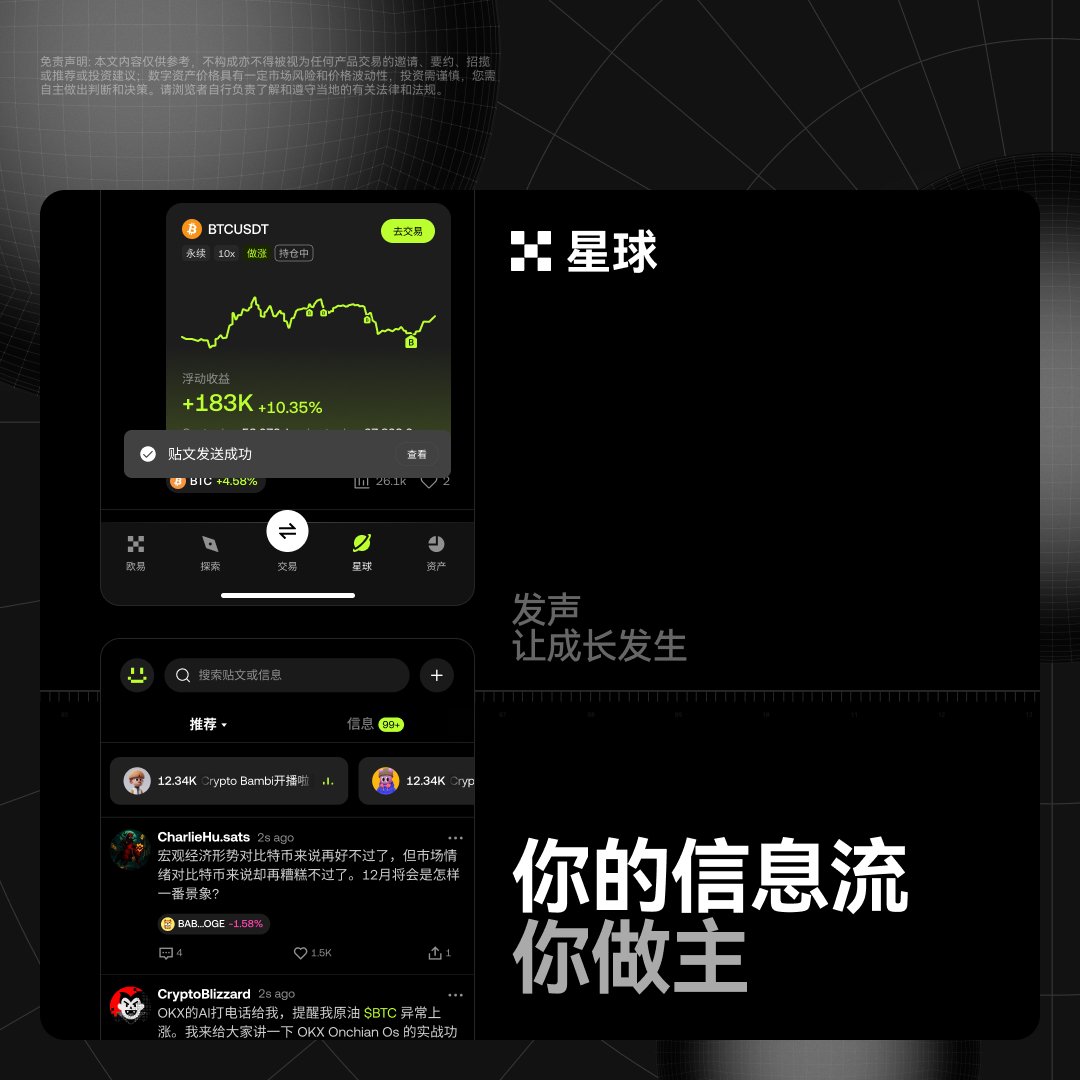 你的星球长什么样，由你说了算🌍

OKX星球不替你决定该看谁、谁的内容对你有用、谁的判断经得起回看，算法帮你找到他们。

你关注的人决定你看到的。
在这里，发声，让成长发生。
