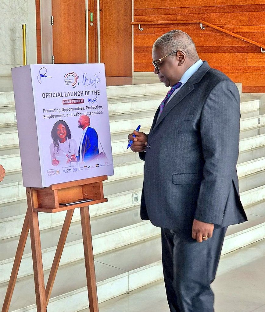 IOMatAU's tweet photo. For IOM, launch of #JLMPPROPEL is a pivotal opp to shift from policy to impactful delivery across Africa to strengthen institutions, build labour mobility systems, and leverage data to create safe, regular &amp; rights-based migration pathways that drive jobs, growth &amp; integration. https://t.co/Rh83YzM8EB