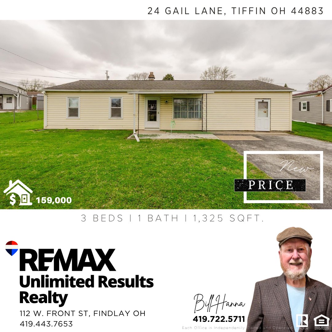 UnlimtedResults's tweet image. 𝗡𝗘𝗪 𝗣𝗥𝗜𝗖𝗘!
24 Gail Ln, Tiffin OH
🛏️3 BR | 🚽1 BA | 📐1,325 SF

𝗕𝗶𝗹𝗹 𝗛𝗮𝗻𝗻𝗮 | 𝟰𝟭𝟵.𝟳𝟮𝟮.𝟱𝟳𝟭𝟭
For more info, visit: myre.io/0XBBBxGhYZQ 

#realestate #remax #remaxagent #cmn #northwestohio #ohiorealestate #newprice