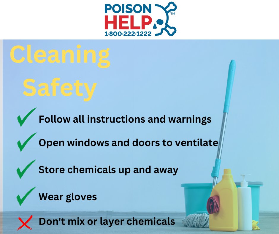 nm_poison's tweet photo. For those who #SpringClean, follow these tips:

🧹Read cleaning directions and warnings carefully
🧹Make sure the cleaning area is well ventilated
🧹Store cleaners and chemicals out of sight and reach of children
🧹Protect your hands with gloves
🧹Never mix chemicals together https://t.co/EtkZBtCfrS