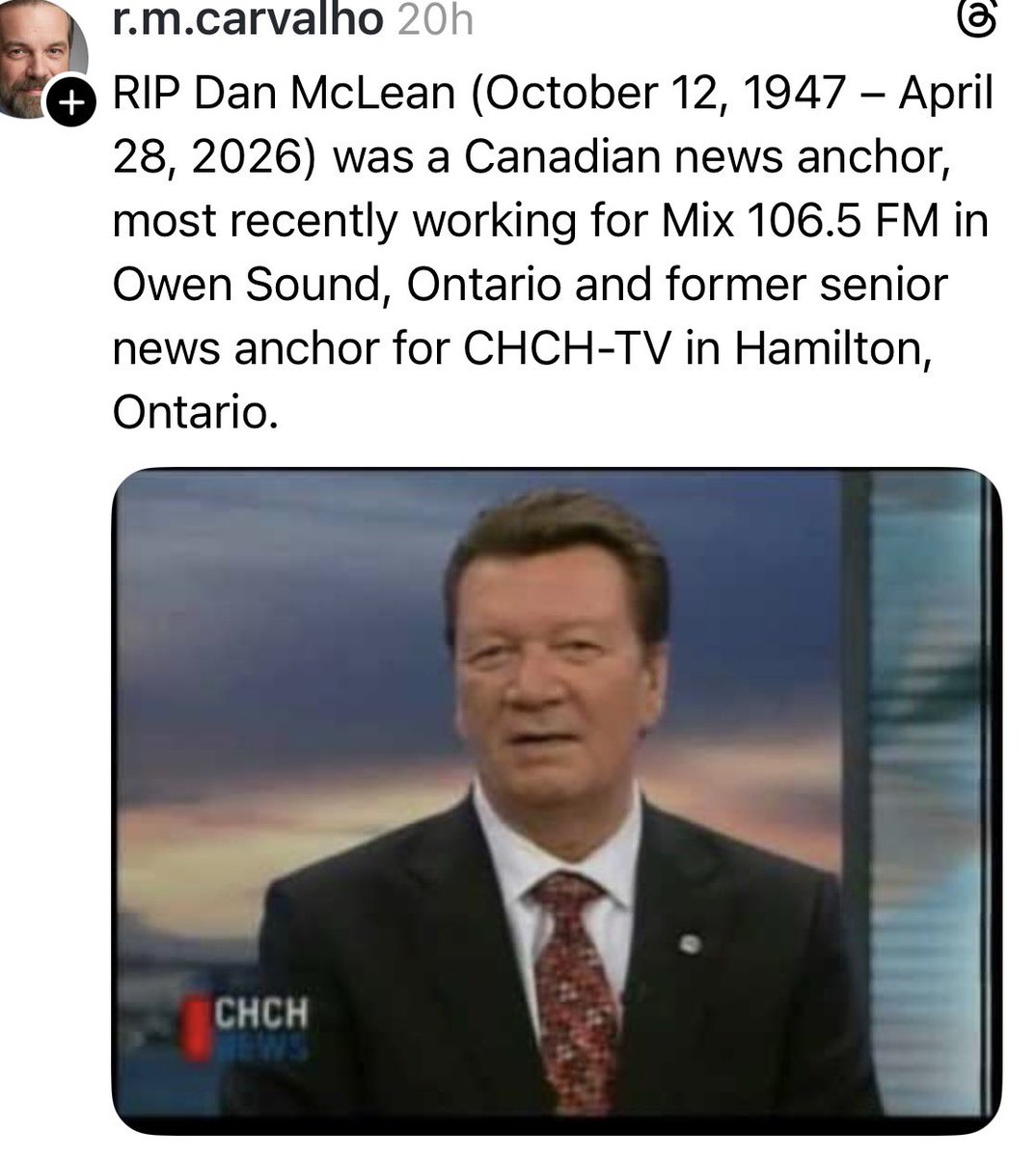 LauraBabcock's tweet image. Thanks! Had a chance to do a sign off to Dan McLean my pal who helped me when I first started in the TV business. He was a class act. #RIP #hamont