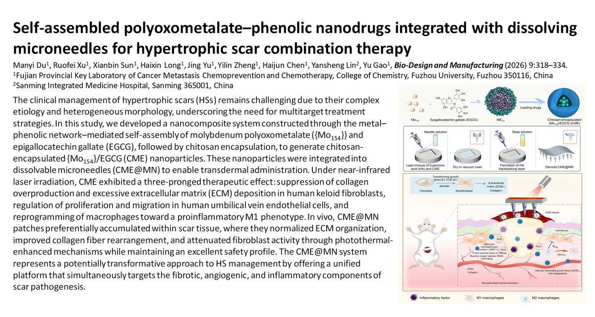 BioDesignManuf's tweet photo. Self-assembled polyoxometalate-phenolic nanodrugs integrated with dissolving microneedles for hypertrophic scar combination therapy

Learn more: https://t.co/V8gm8CH8PD https://t.co/cCmaifq065