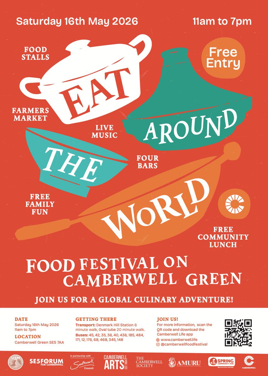 Clarkshaws's tweet photo. Save the date: it's Camberwell Food Festival on May 16th. We'll be serving our beers on the Green 11-7.
Enjoy a day filled food from over 80 diverse stalls and 4 bars, including us! Plus live music, fun for kids, bike marking, art workshop, cake decorating, crafts &amp; activities. https://t.co/36KaP3LMxr