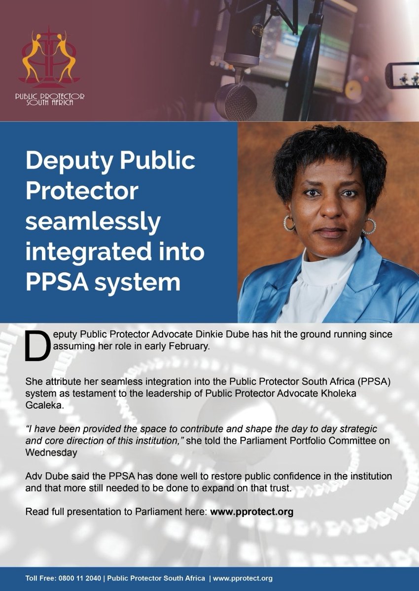 PublicProtector's tweet image. Deputy Public Protector seamlessly integrated into PPSA system 

#ethics #integrity #leadership #services #responsiveness
