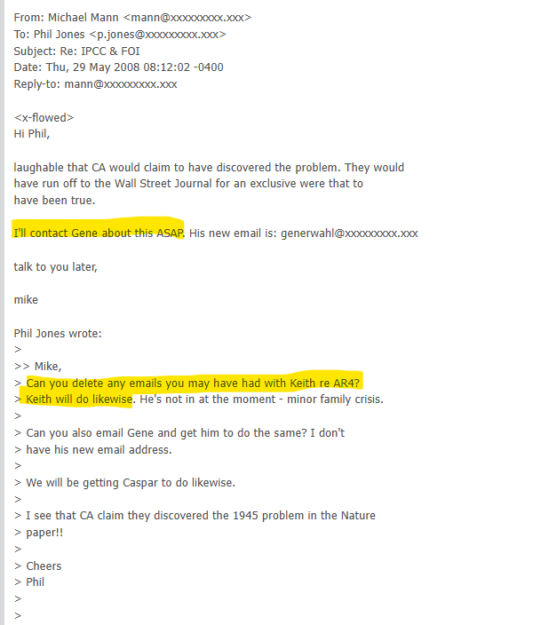 ClimateAudit's tweet image. about 15 years, climate scientists Michael Mann and Phil Jones organized deletion of embarrassing emails, thus avoiding a FOIA request in UK - see web.archive.org/web/2010112207….  The incident was widely publicized when Climategate emails were released in late 2009.   Multiple