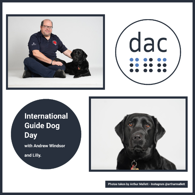 DACcessibility's tweet photo. Today, on International Guide Dog Day, we’re celebrating the incredible bond between people and their guide dogs.
Meet Drew, one of DAC’s amazing accessibility test team members, and his loyal companion, Lily. 🦮

#InternationalGuideDogDay
#Accessibility
#DigitalAccessibility https://t.co/RNCkCdrTod