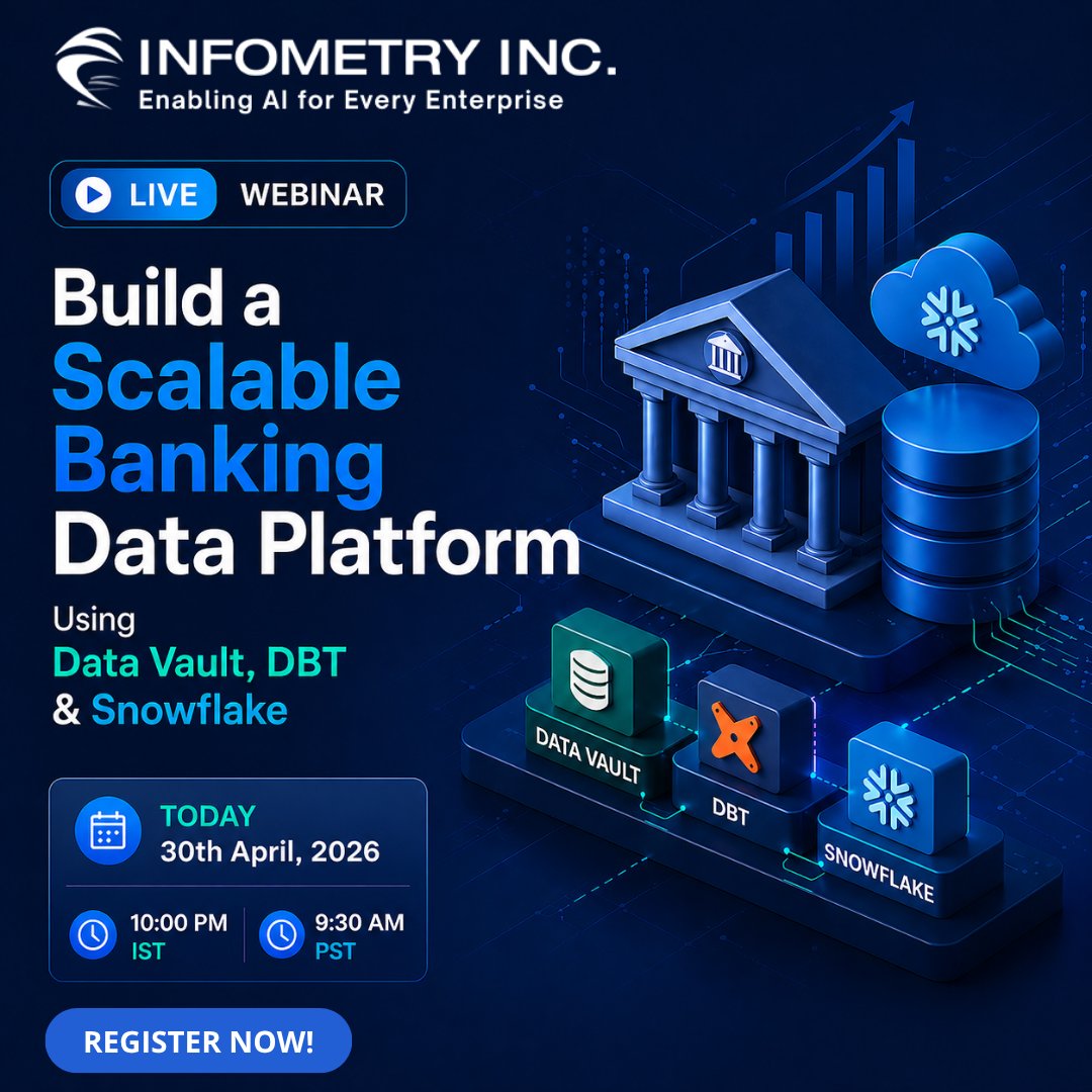 Infometryinc's tweet image. 🚨 Webinar Starting Soon

Infometry Inc is going live shortly with a session on building a scalable banking data platform using Data Vault, dbt Labs &amp;amp; Snowflake.

👉 Join the webinar now - zurl.co/6Aet2
.
.
.
#Infometry #Webinar #DBT #Snowflake #DataPlatform