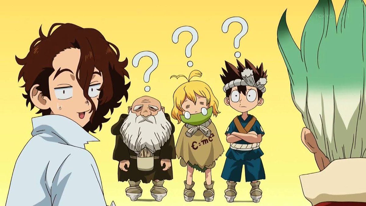 Senku diciéndole a Sai que si le llega al precio se puede quedar con chrome: