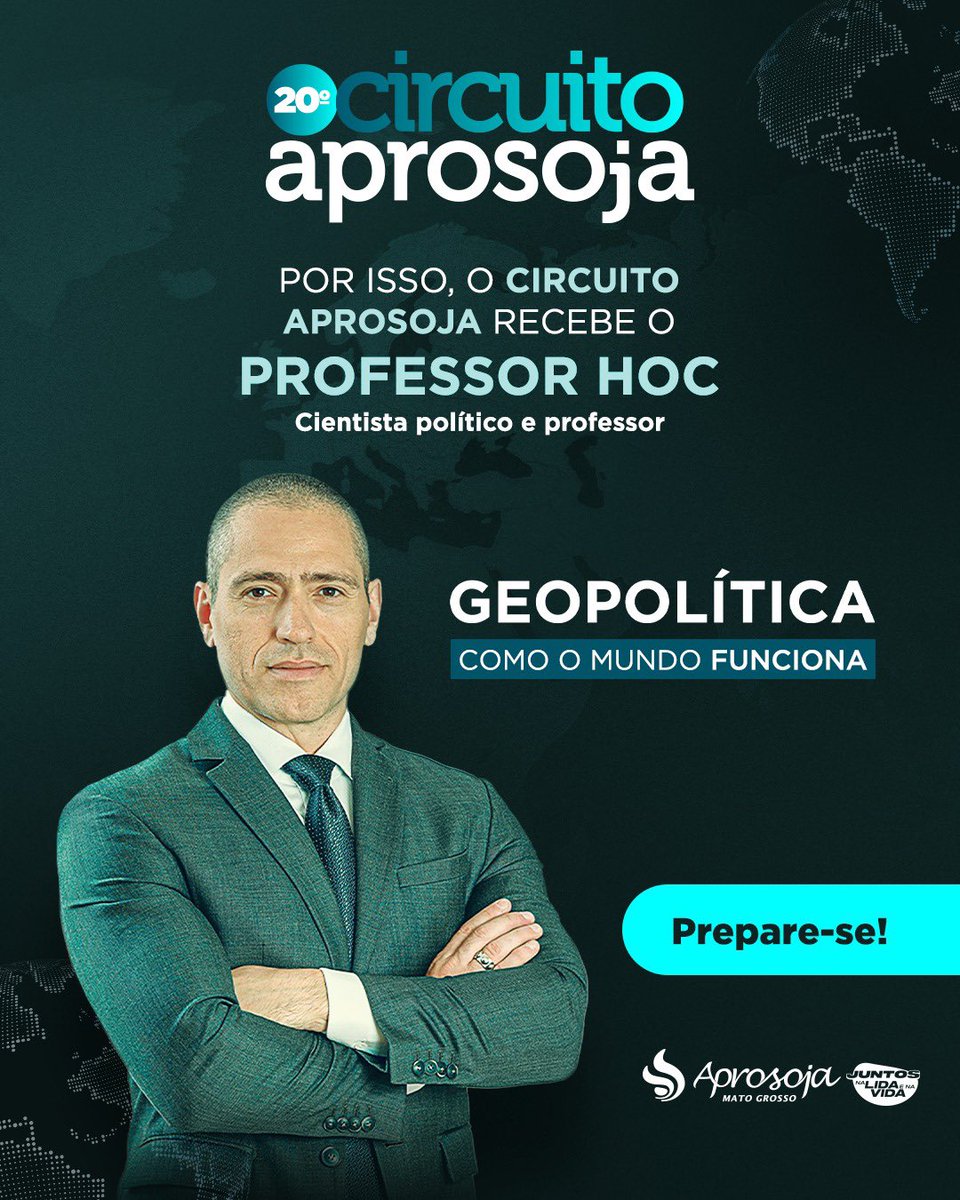 🌎 Você sabe como a geopolítica impacta a produção agrícola de Mato Grosso?

Prepare-se para ter uma aula com o Professor Hoc, no 20º Circuito Aprosoja MT. No evento, você vai descobrir como as guerras, o dólar, a China, os Estados Unidos e outros fatores podem interferir no