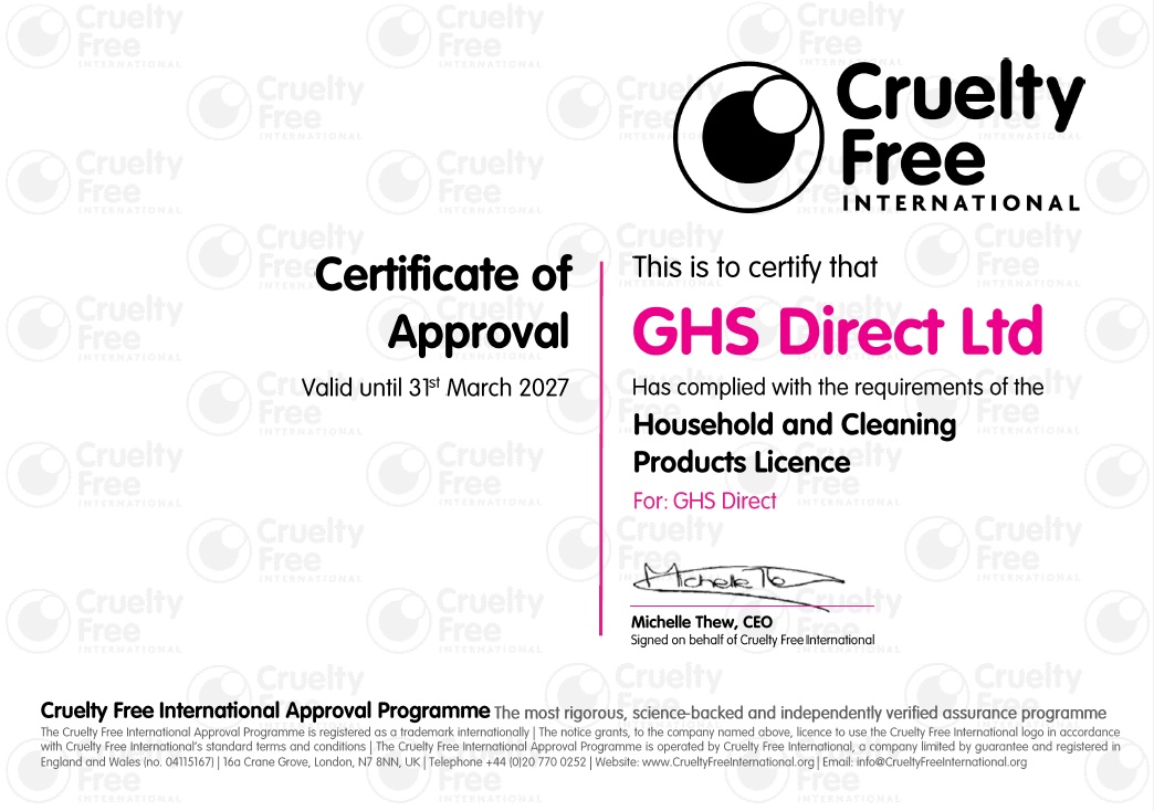 GHSdirect's tweet image. GHS are pleased to share we have successfully renewed our licences and are approved by @crueltyfreeintl You can shop in confidence when it comes to #CrueltyFree #Vegan #Biodegradable cleaning products 💚