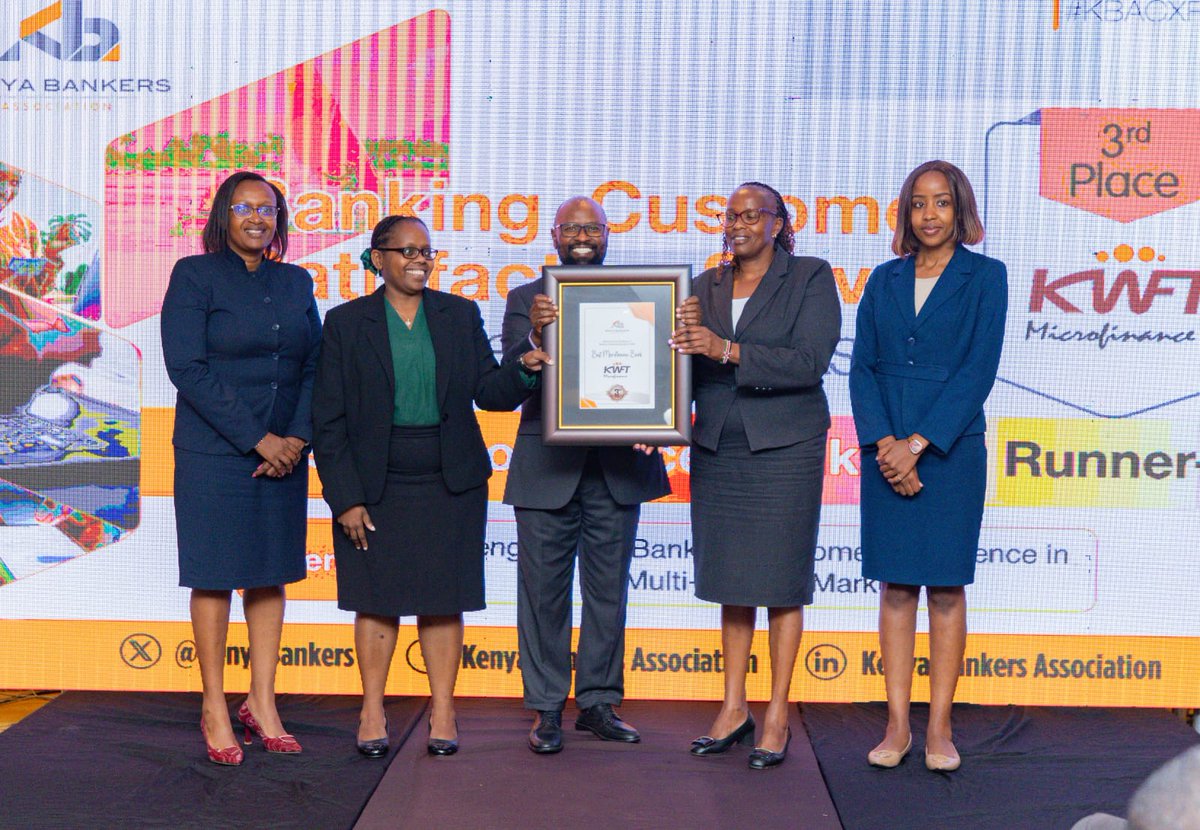 KenyaBankers's tweet photo. Congratulations to #KWFT for ranking third in the microfinance category in the 2025 Banking Customer Satisfaction Survey.
Well done on sustaining customer trust and impact.
#KBACXSurvey2026 https://t.co/wxUkP6hmxc