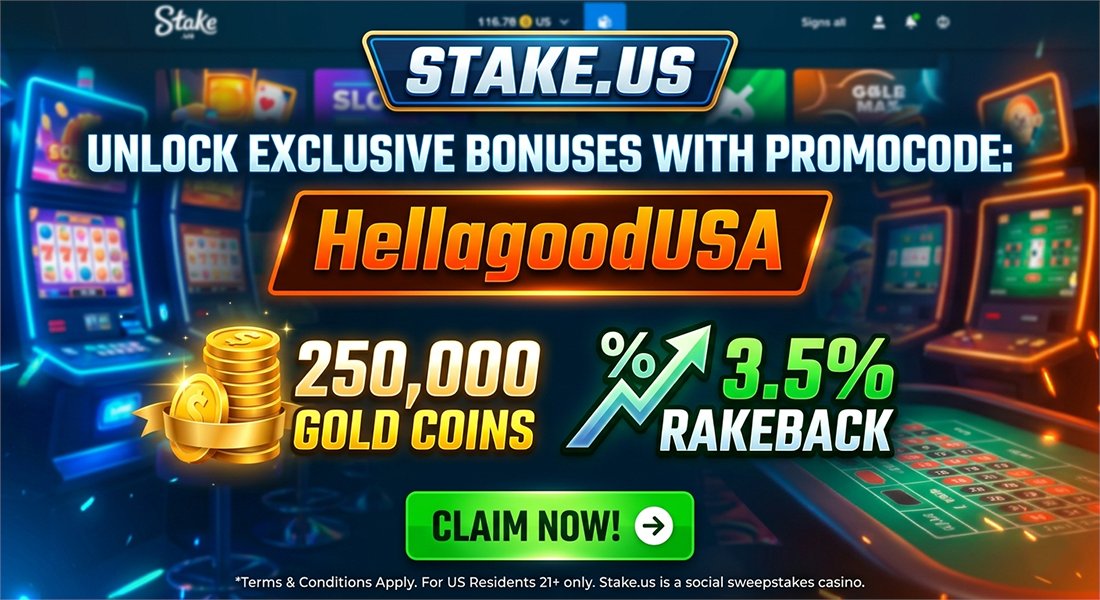 🚨 USA players, this one hits different 🇺🇸

Unlock a serious boost on Stake.us:

✨ 250,000 Gold Coins to kick things off
🔥 +3.5% Rakeback to keep it rolling

Drop code HELLAGOODUSA and turn small plays into big sessions 💰
Ready to run it up?
