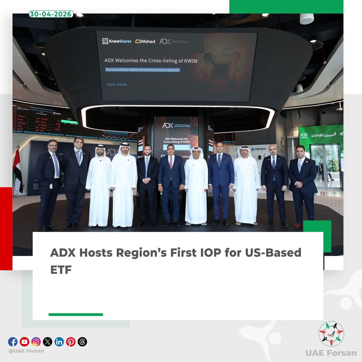 UAE_Forsan's tweet image. The Abu Dhabi Securities Exchange (ADX) Group on Thursday announced hosting the region’s first initial offering period (IOP) for a US-based ETF, followed by the cross-listing of the KraneShares Wahed Alternative Income Index ETF (KWIN)
#UAE #AbuDhabi #ADX  
@ADX_AE