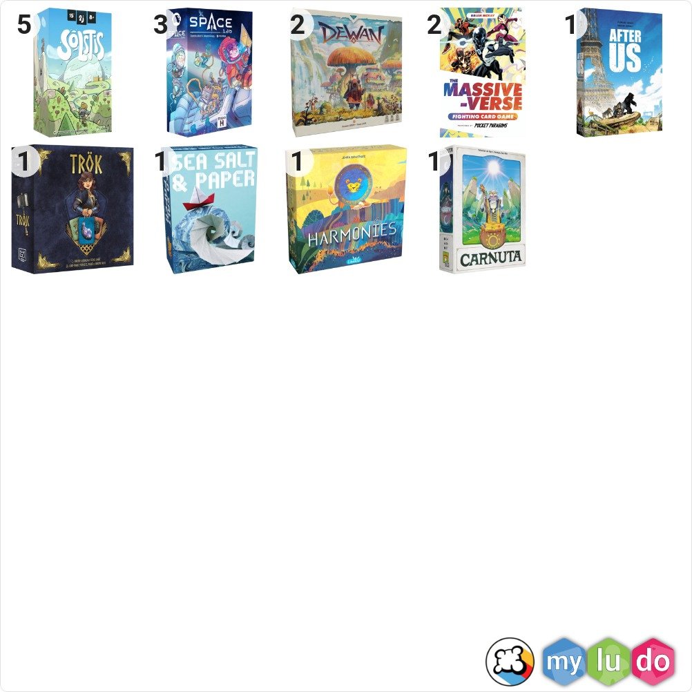 DamienVidal's tweet image. Les parties de #jeuxdesociete du mois d'Avril 2026 en présentiel et en ligne.

#jds #boardgames #juegosdemesa #j2s 

Ce mois-ci, j'ai aussi pas mal joué sur la #XboxSX et #Gamepass à : 
🧛 Vampire crawlers
⚔️ Absolum

#jv #videogame #jeuxvideo

Illustrations : @myludofr  &amp;amp; @canva