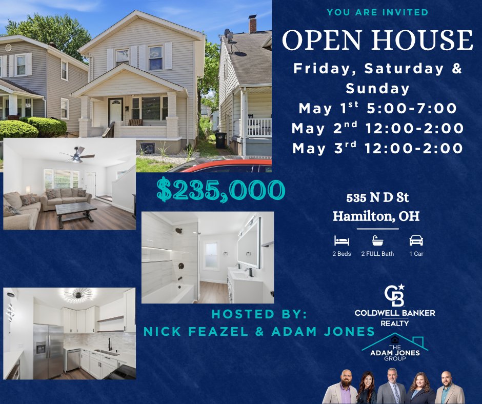 AJohioRealtor's tweet image. 🏠 Open House Weekend at 535 N D St, Hamilton! 🏠

Remodeled 2BR/2BA overlooking Spooky Nook w/ privacy fence &amp;amp; garage. Join us:

🗓️ Fri 5-7PM
🗓️ Sat 12-2PM
🗓️ Sun 12-2PM

Hosted by Nick Feazel &amp;amp; Adam Jones. See you there! ✨

#AdamJonesGroup #HamiltonOH #SpookyNook #OpenHouse