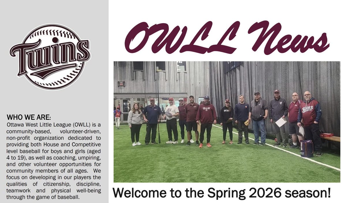 We are pleased to circulate the latest issue of OWLL News (owllba.ca/Public/Documen…)! In this issue, we update you on a busy spring, highlight important dates over the next few months, and talk about some volunteer roles to help your player's team!

Hope you enjoy thid issue!