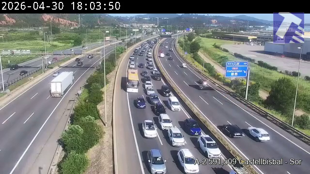 transit's tweet image. 🔴 A l'A-2 hi ha 3,5 km de retenció a Castellbisbal en sentit Lleida per un #accident.