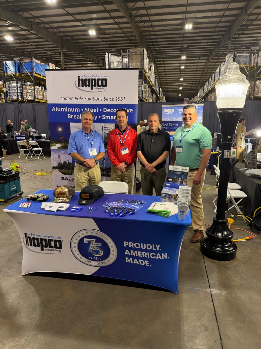 hapco's tweet photo. We’re in Dothan today for the Gresco Southeast Showcase. Stop by to connect with the Hapco team and learn about the Aluminum Advantage, cost-saving pole solutions, Hapco Solar Poles, Direct Buried Breakaway Poles, and BABA-compliant products. https://t.co/DIRfBWRsFx