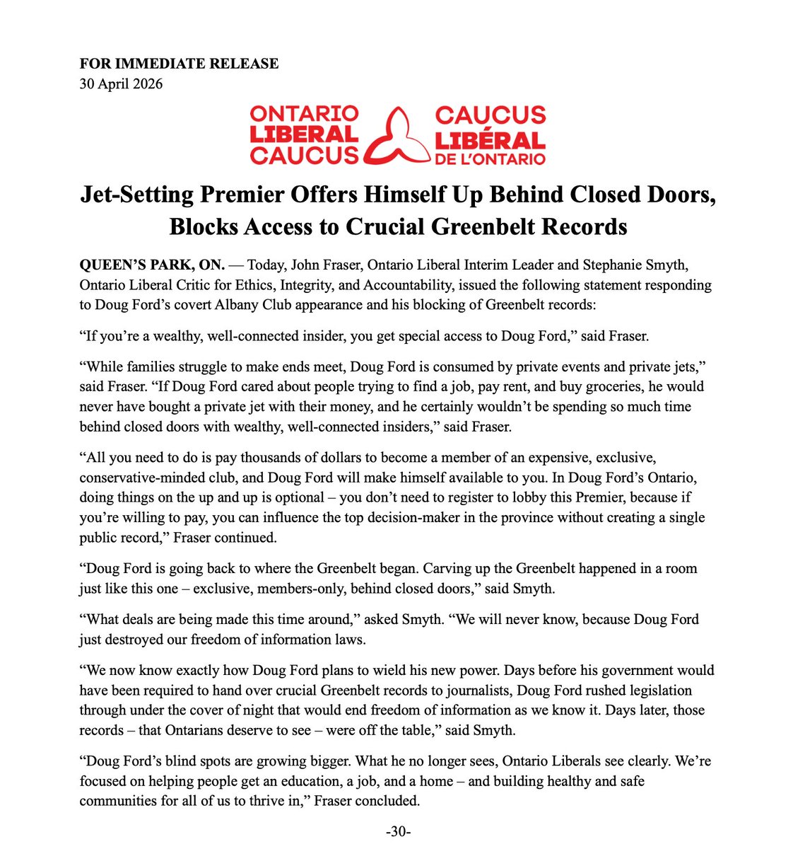OntLiberal's tweet image. While families struggle to make ends meet, @fordnation is consumed by private events and private jets.

The Greenbelt giveaway happened behind closed doors in a room just like this.

With freedom of information gutted, those records will never come out.

#onpoli