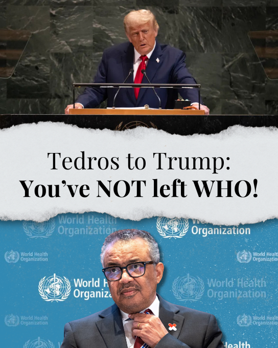 ActionWH's tweet photo. The @WHO’s @DrTedros is claiming Trump has not actually left.

He said one requirement is “paying the arrears, so we hope they will do that, but we haven’t received anything yet.”

They’re living in a fantasy. If they aren’t giving you money or talking to you, then they’ve left! https://t.co/AeR90zqtNu