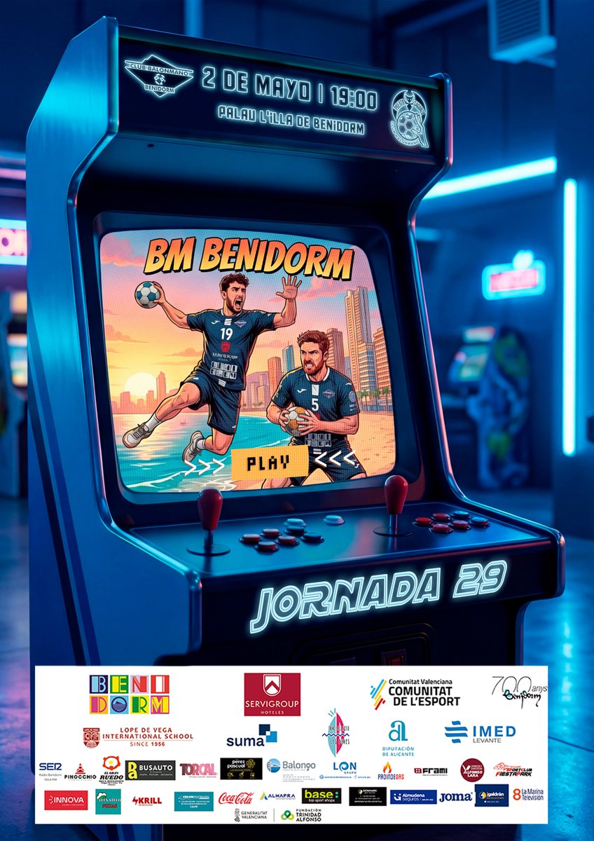 bmbenidorm's tweet photo. 📣 Este sábado disputamos el último partido de la temporada en casa, en el duelo autonómico frente al  @bmpuertosagunto  🤾‍♂️🔥
💛 Ven a animar para luchar juntos por la victoria 🙌
📅 2 de mayo
🕖 19:00 h
📍 Palau d'Esports l'Illa

@BenidormAyto  
@Servigroup  
@comunitatesport https://t.co/wICGYuqPf1