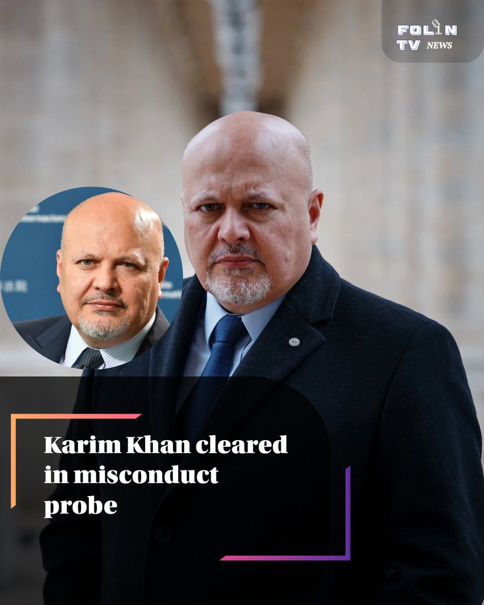 FOLINTV's tweet image. Karim Khan says he has been cleared of misconduct allegations after a UN-backed probe found no evidence of wrongdoing ⚖️
The International Criminal Court chief prosecutor, who stepped aside during the investigation, says he has been “exonerated” and should return to his role.#ICC