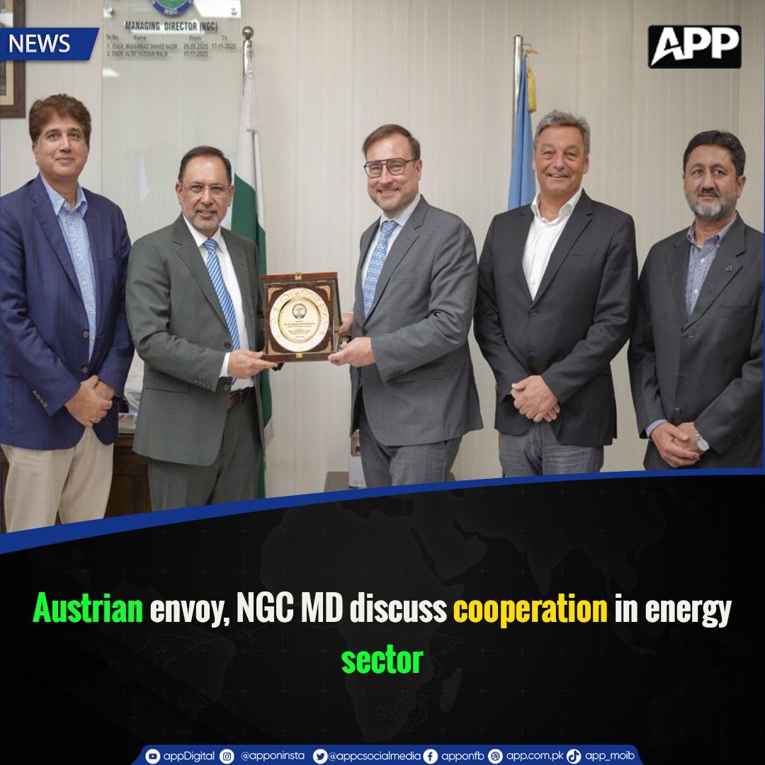 appcsocialmedia's tweet photo. Ambassador of Austria to Pakistan, Wolfgang Oliver Kutschera, on Thursday visited the headquarters of National Grid Company (NGC) in Lahore and met Managing Director Engineer Altaf Hussain Malik to discuss enhancing bilateral cooperation in the energy sector.
#AustriaPakistan #energycooperation
More Details:
https://t.co/20nUMnBwoU