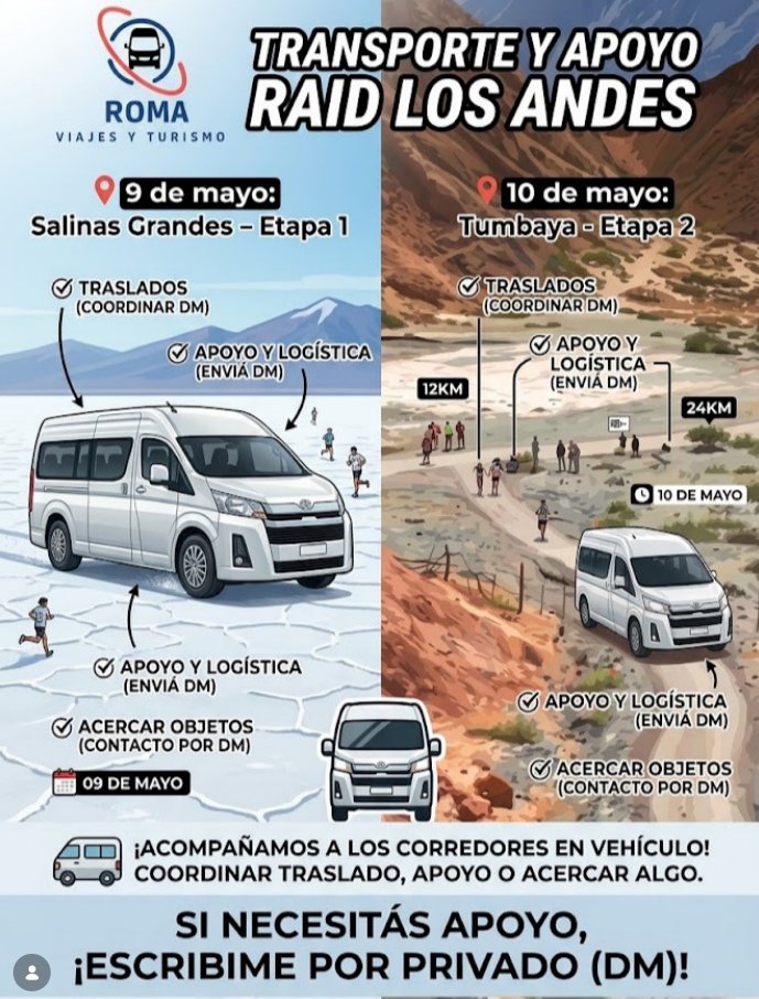somosromatur's tweet image. 🚐 Voy a estar viajando en vehículo VAN acompañando las etapas
📍 9 de mayo: Salinas Grandes – Etapa 1
📍 10 de mayo: Tumbaya -Etapa 2
Comparto esta info por si a algún corredor/a le sirve para coordinar traslado. DM .  #raid #trail #jujuy #salinas #tumbaya #salta