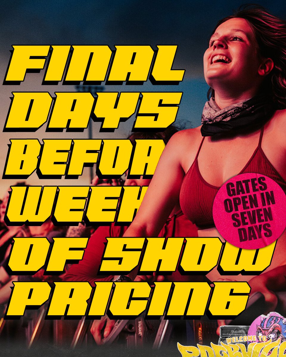 RockvilleFest's tweet photo. One week out from your ultimate rock vacation 🌴🔥

Daytona Beach. Four days of chaos. No responsibilities… just stages, sun, and nonstop noise.

If you’ve been thinking about it, this is the moment.
Week-of-show pricing is coming up fast, activating on May 4 at 12:01AM. https://t.co/qVIzqmdqIW