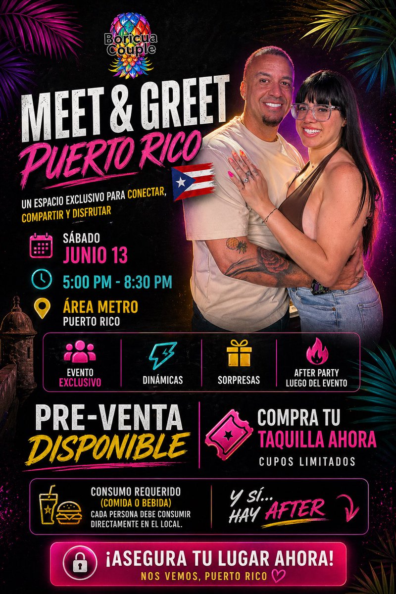 boricuacouples's tweet image. Puerto Rico 🇵🇷🍍
Nos vamos a ver cara a cara 👀
Este no es un evento normal…
es un espacio para conectar, compartir y disfrutar 🔥
✨ Dinámicas
✨ Sorpresas
🔥 After
📅 Junio 13 
📍 Área Metro
🎟️ Pre-venta disponible
boricuacouple.com/products/ticke…
👉 DM “PR”

#PuertoRico #MeetAndGreet