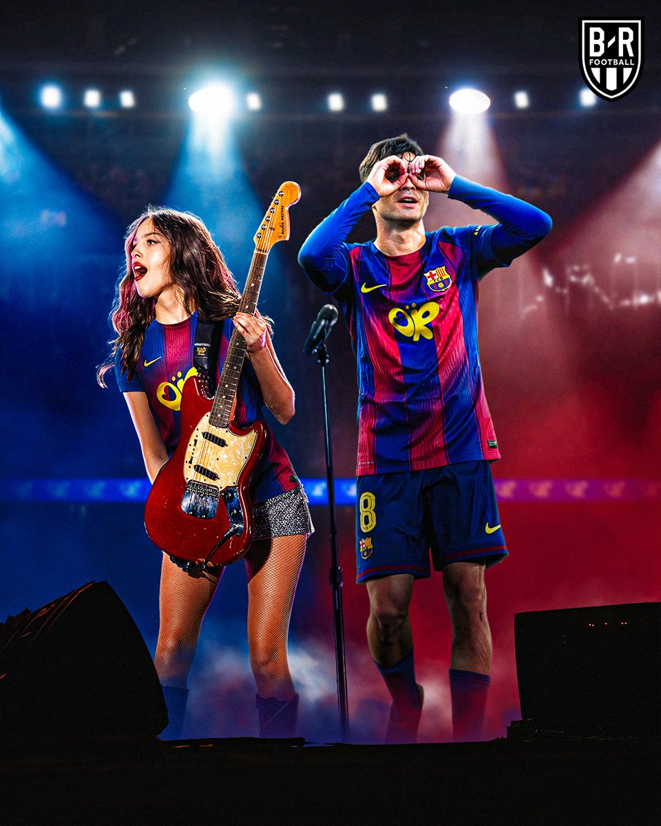 brfootball's tweet photo. Barcelona will wear Olivia Rodrigo's logo on their kits for El Clásico on May 10 🦋🎸 https://t.co/VnZA0070Is