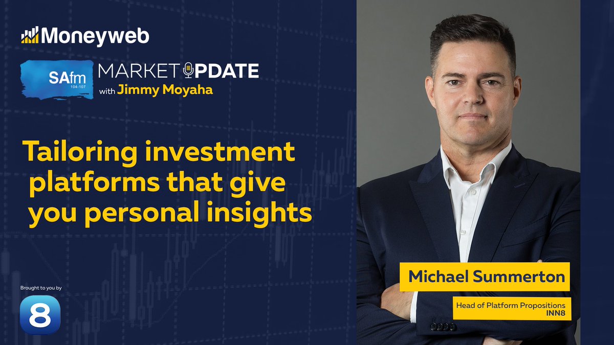 Moneyweb's tweet image. [COMING UP] Join the discussion as Michael Summerton, Head of Platform Propositions at INN8, shares insights on 'Tailoring investment platforms that give you personal insights' on SAfm #MarketUpdate. Tune in from 6pm to 7pm.

#Moneyweb #INN8

Listen here: ow.ly/tbbC50YO398