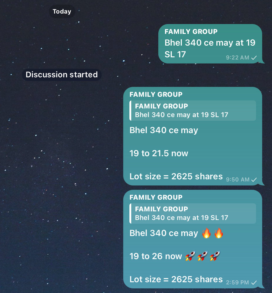 jags0923's tweet image. Some #options view shared :

#siemens 3800 ce ❌on “Telegram”
#siemens 3800 ce ✅
#bajajfinserv 1760 ce ✅
#bajajfinserv 1760 ce ❌on “X”
#bajajauto 9800 ce ✅
#banknifty 54500 ce ✅
#bajfinance 930 CE ✅

Some NOT shared :
#coalindia 480 ce ❌￼
#bhel 340 ce ✅
#bajajauto 10000