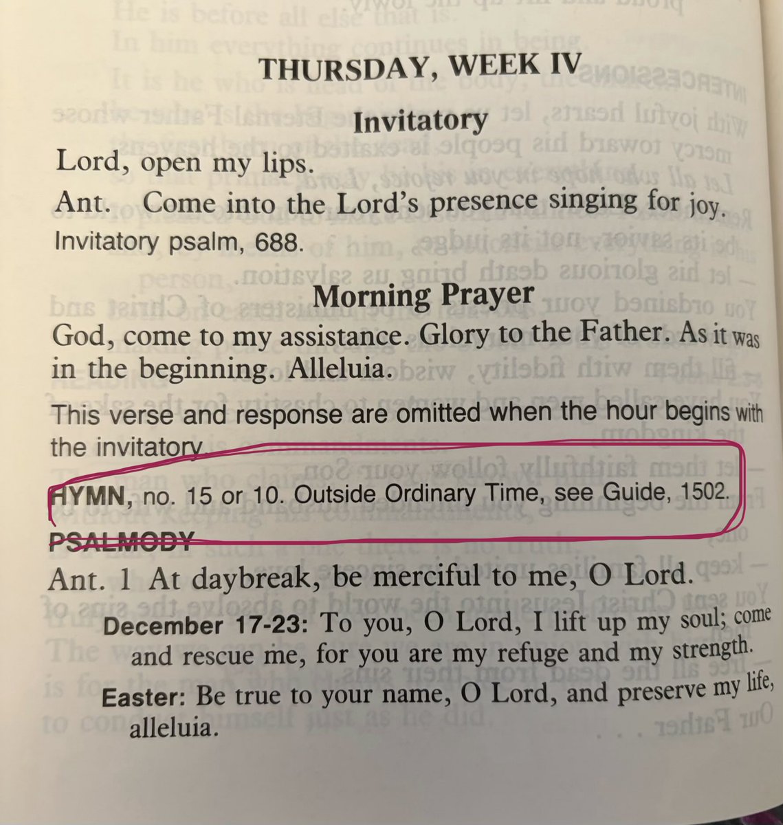 Michael_Psalm51's tweet image. I have been using hymn from an online resource such as.  

@DivineOffice 
#Easter 
I try to choose the appropriate Hymn using the One Volume Christian Prayer Book. It’s not clear. Says use Guide 1502. it lists 11 Hymns. Just pick 1?

@disciple96 @FiatLuxGenesis 
Pls RP ❤️