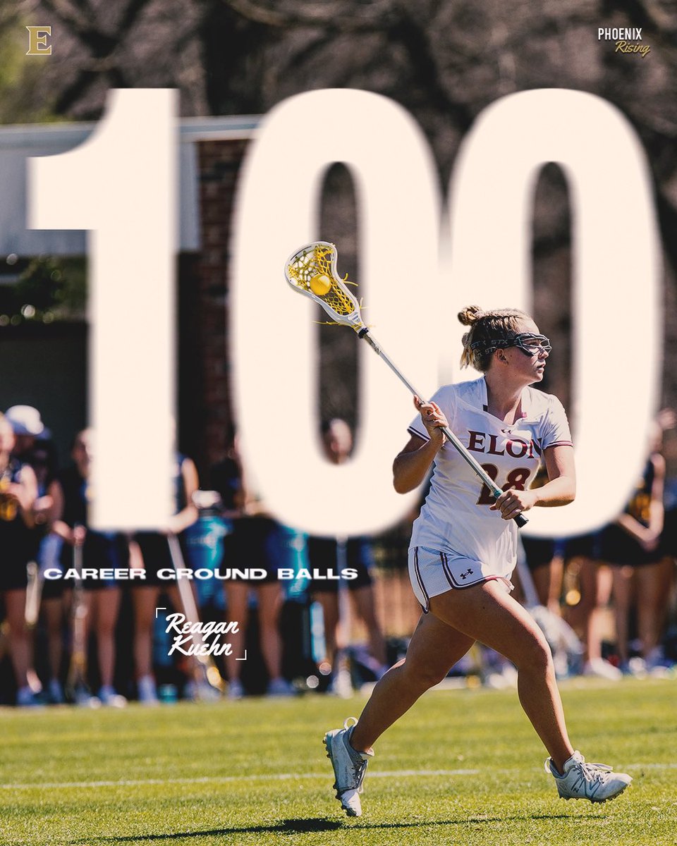 ElonWLAX's tweet image. Count ‘em, that’s 💯

Reagan has become the fourth Phoenix to reach 100 career ground balls! No surprise here, way to go Rea! 👏

#PhoenixRising | #EUWLAX