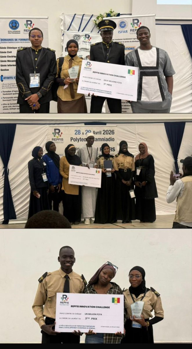 bde_ept's tweet photo. FELICITATIONS🏆✨

L’Ecole Polytechnique de Thiès s’est brillamment distinguée aux trois places du podium🤌🏾 du concours de projet à l’occasion de la première édition du forum du REPFIS. https://t.co/i1fzaOGsl0