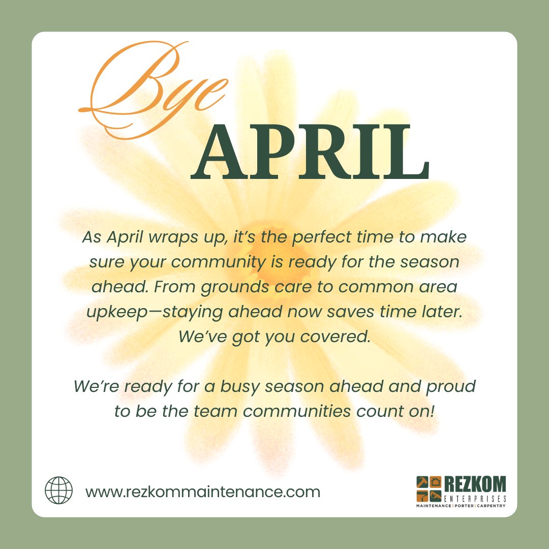 rezkom's tweet image. April’s wrapping up—now’s the time to get your community ready for the season ahead. Proactive spring maintenance keeps everything looking sharp and running smoothly. We’re ready for May!

#SpringMaintenance #TeamRezkom #PreventativeMaintenance #RezkomEnterprises #Rezkom
