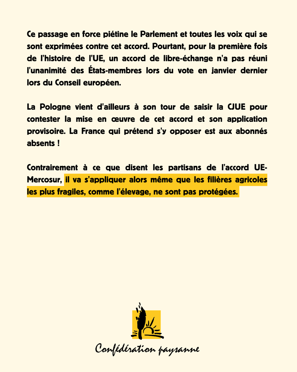 ConfPaysanne's tweet photo. 🚨❌Accord UE-Mercosur : un 1er mai "funeste" pour l'agriculture et l'alimentation 👇 https://t.co/FdBVyHEY0b