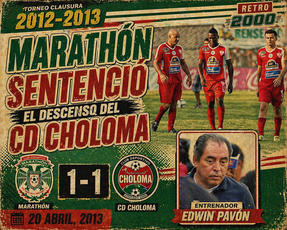 MARATHÓN YA SABE LO QUE ES DESCENDER AL CHOLOMA ❌🔴

En abril del 2013, los Maquileros visitaban al Monstruo Verde con la misión de ganar para forzar una eliminatoria extra ante el Vida.

Sin embargo, no pasaron del empate 1-1 y los dirigidos por Edwin Pavón descendieron.