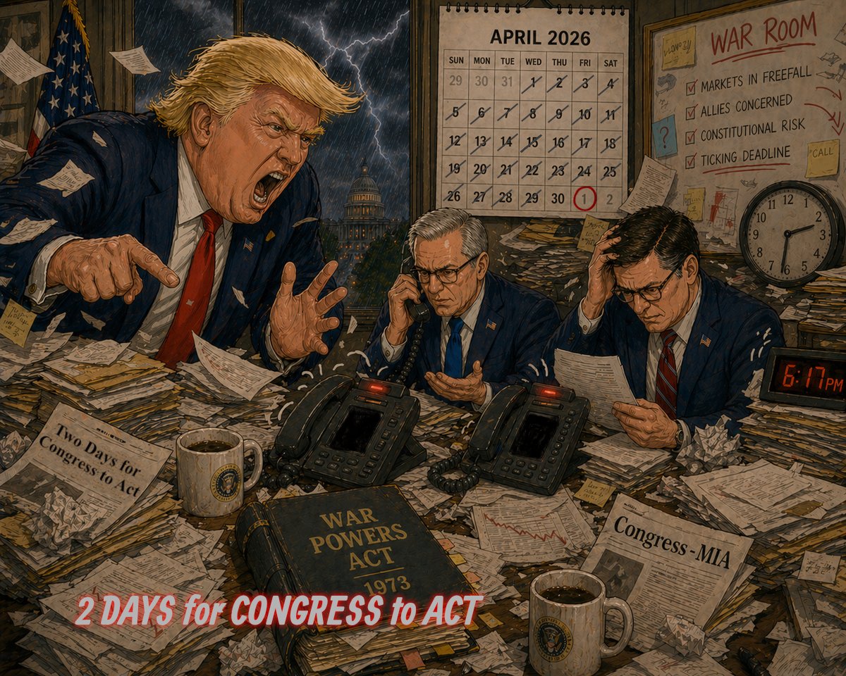 Multipartist's tweet photo. There are two more days for congress to contend with the #IranWar. The #WarPowersAct set a 60-day deadline for congress to address the use of our military in hostilities. That 60-day period ends on May 1st.

Yea or Nay... just take action! https://t.co/zVvbfrrJke